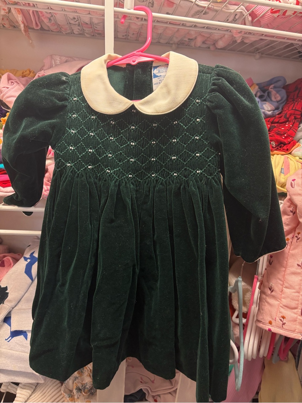 Carriage Boutique Emerald Velvet Dress with Cream Peter Pan Collar